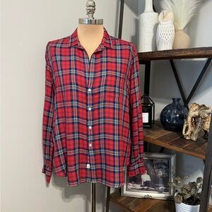 Frank & Eileen Eileen Plaid Button Down Shirt Women Red Blue Modal Size Large